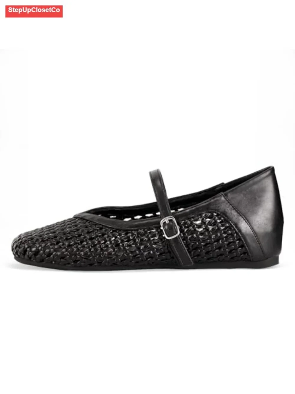 Woven Mary Jane Ballet Flats Hidden Lift Fold-Down Heel